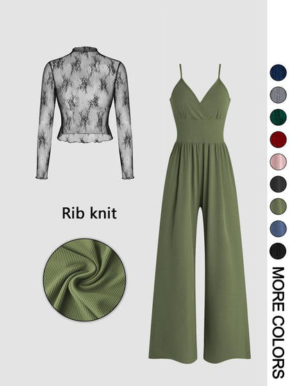Mira Jumpsuit Set | Lace Sleeve, High-Waist 1
