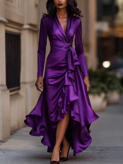 Mira Maxi Dress | Satin Long Sleeve with Ruffle Hem 10
