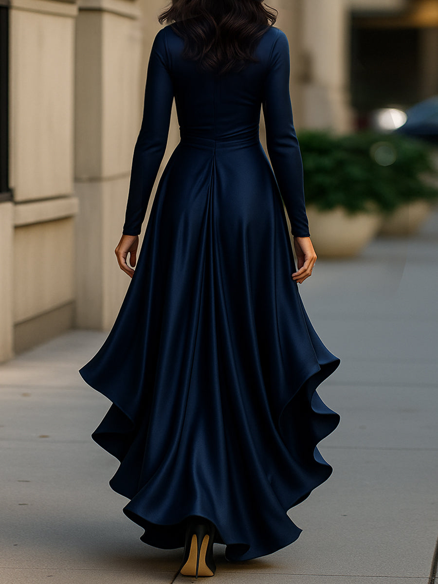 Mira Maxi Dress | Satin Long Sleeve with Ruffle Hem 3