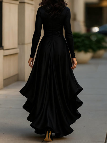 Mira Maxi Dress | Satin Long Sleeve with Ruffle Hem 5