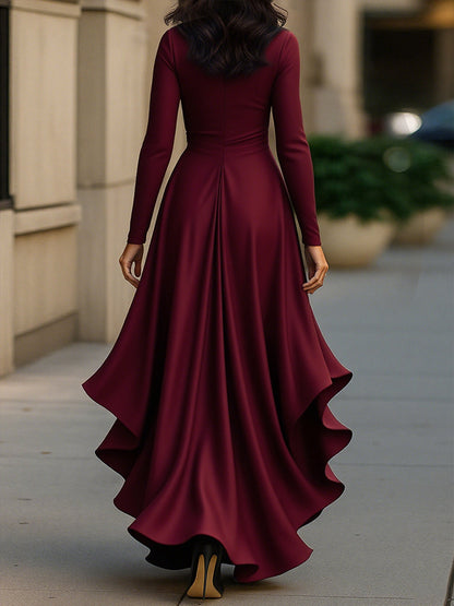 Mira Maxi Dress | Satin Long Sleeve with Ruffle Hem 7