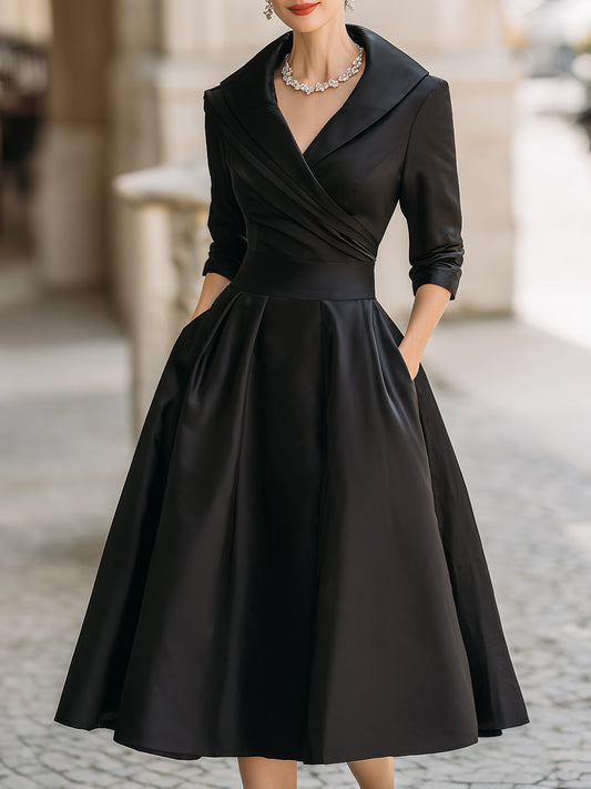 Mira Midi Dress | Vintage Satin Wedding Guest Dress, A-Line Silhouette 0