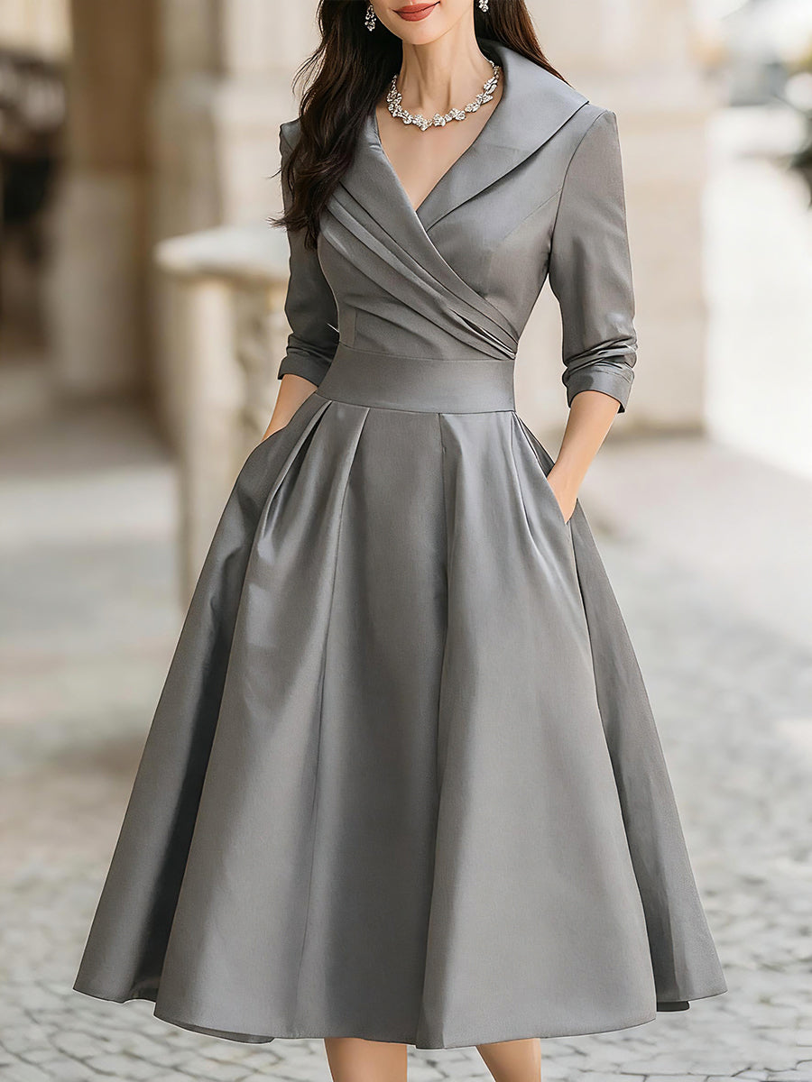 Mira Midi Dress | Vintage Satin Wedding Guest Dress, A-Line Silhouette 11