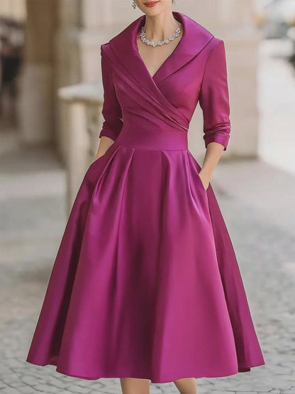Mira Midi Dress | Vintage Satin Wedding Guest Dress, A-Line Silhouette 12