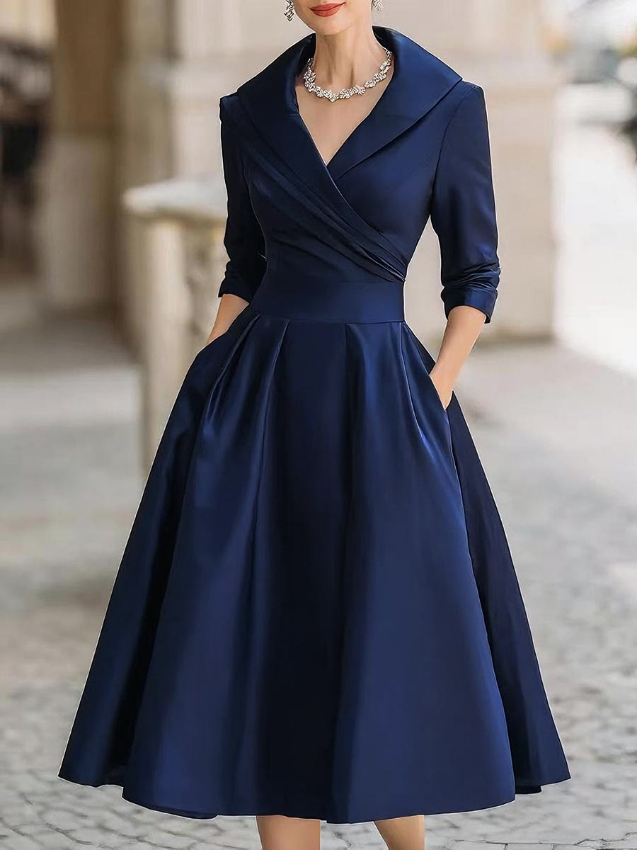 Mira Midi Dress | Vintage Satin Wedding Guest Dress, A-Line Silhouette 4
