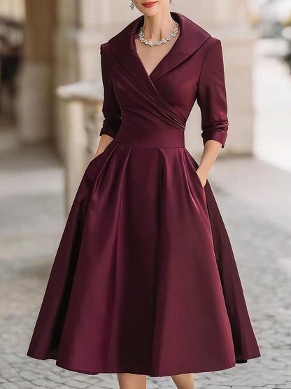 Mira Midi Dress | Vintage Satin Wedding Guest Dress, A-Line Silhouette 8