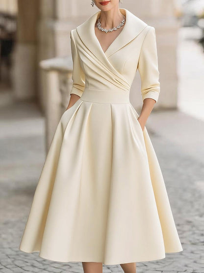 Mira Midi Dress | Vintage Satin Wedding Guest Dress, A-Line Silhouette 9