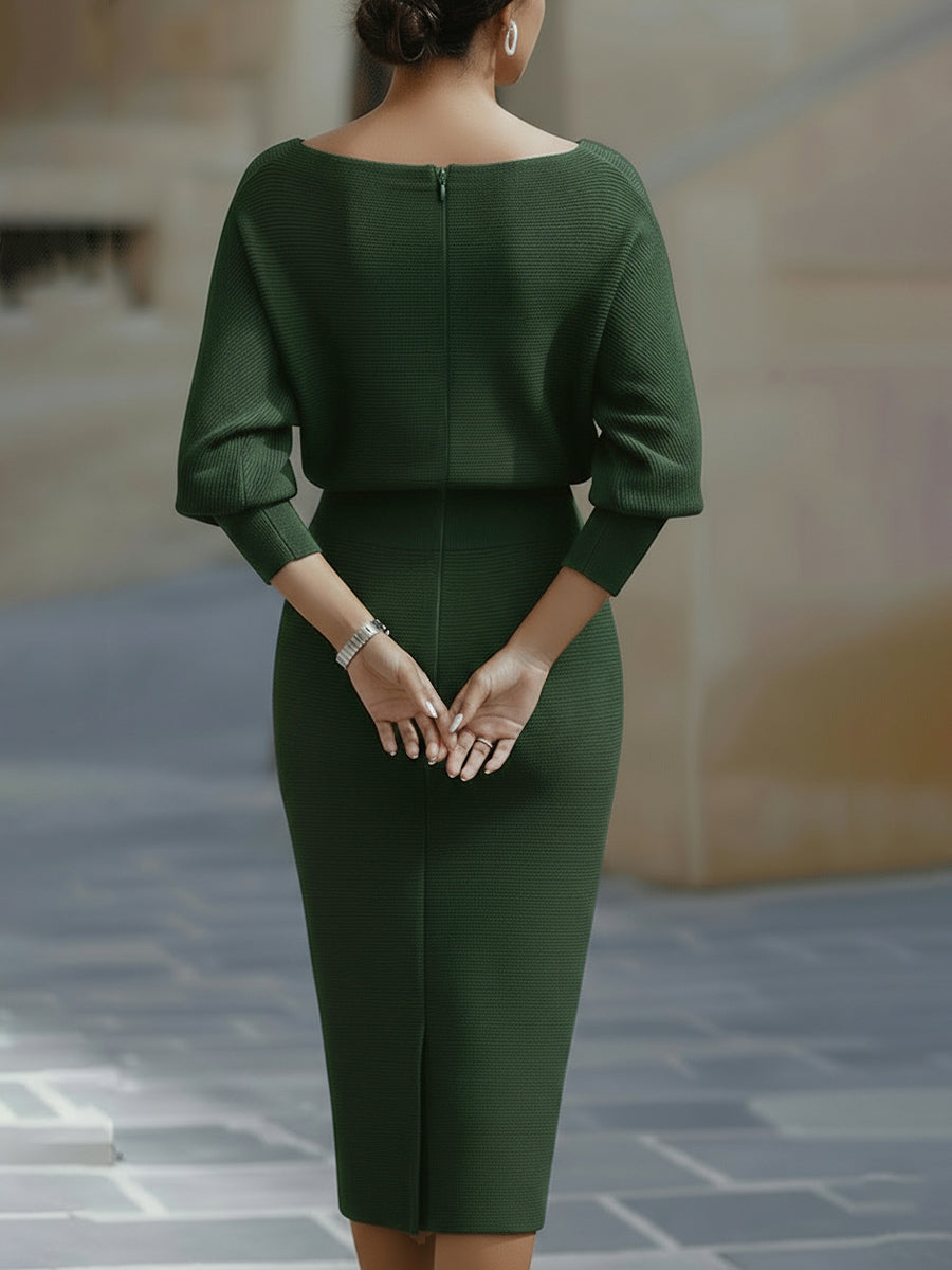 Mira Midi Dress | White Draped Cowl Neck, Batwing Sleeves, Formal Style 4
