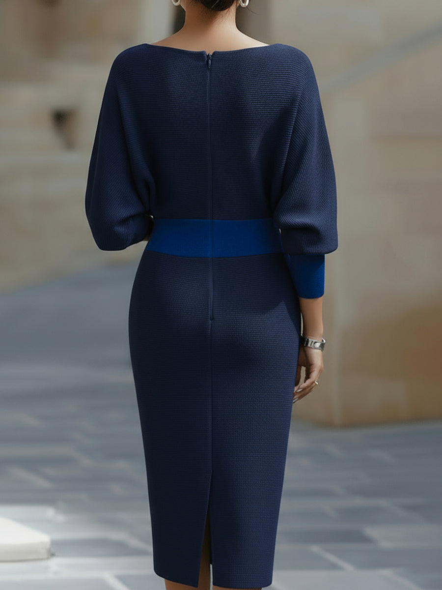 Mira Midi Dress | White Draped Cowl Neck, Batwing Sleeves, Formal Style 6