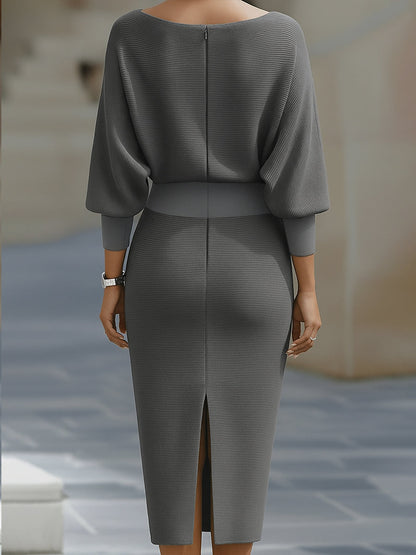 Mira Midi Dress | White Draped Cowl Neck, Batwing Sleeves, Formal Style 8