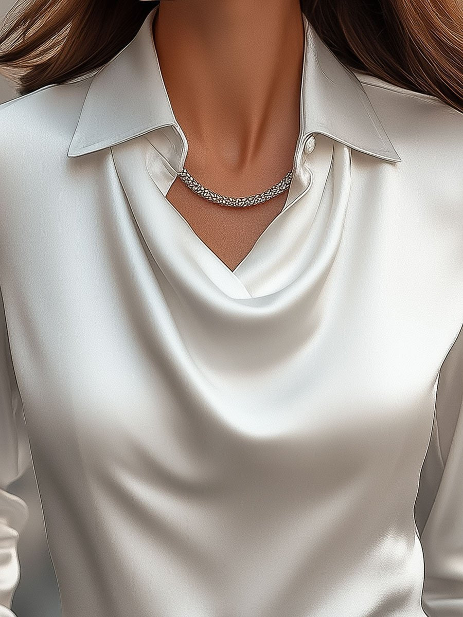 Mira Silk Blouse | Elegant Draped Neckline, Comfortable Fit for Women 1