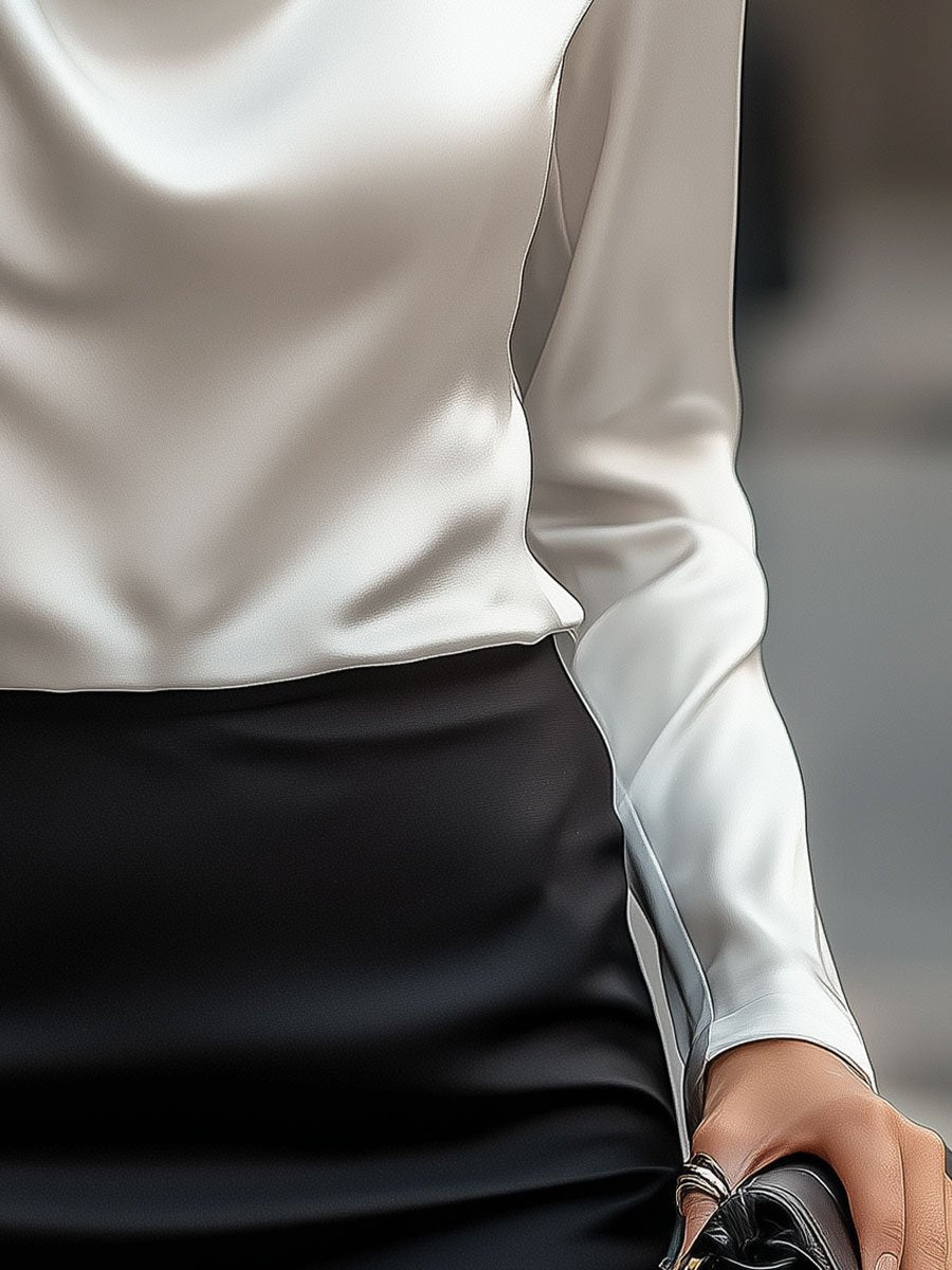 Mira Silk Blouse | Elegant Draped Neckline, Comfortable Fit for Women 2
