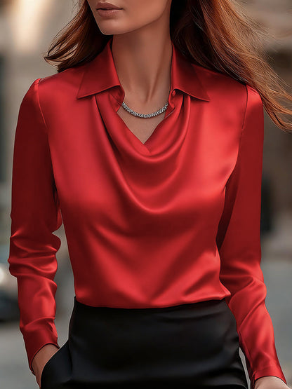 Mira Silk Blouse | Elegant Draped Neckline, Comfortable Fit for Women 7
