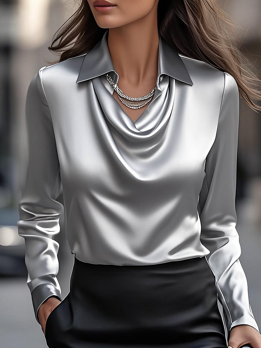 Mira Silk Blouse | Elegant Draped Neckline, Comfortable Fit for Women 9