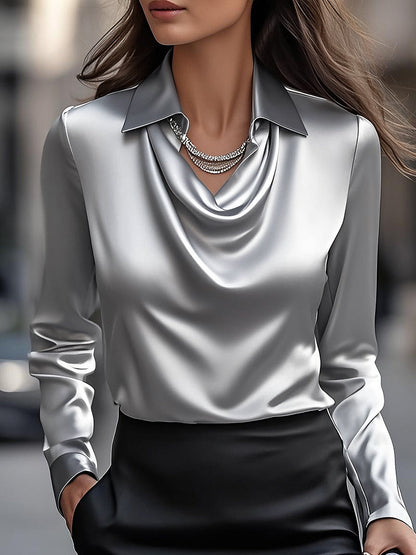 Mira Silk Blouse | Elegant Draped Neckline, Comfortable Fit for Women 9