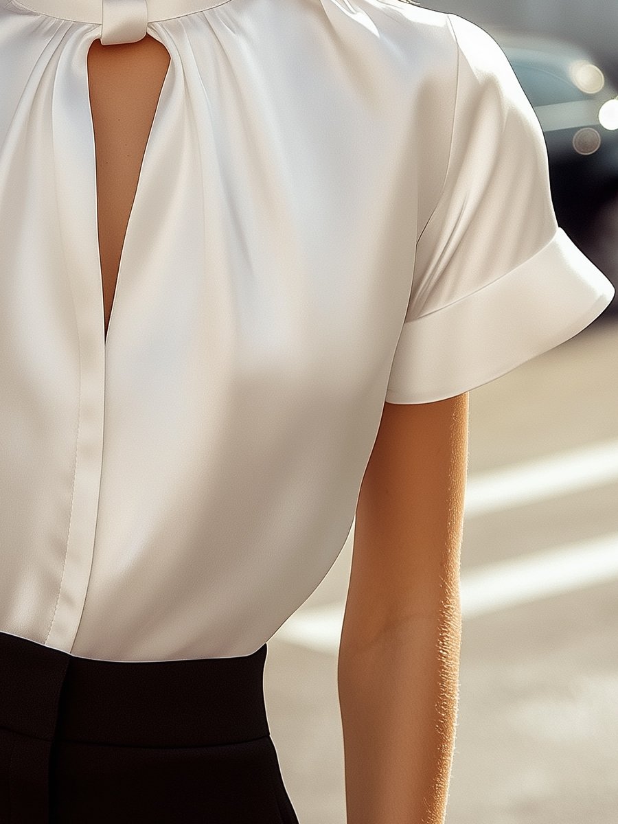Mira Silk Blouse | Elegant Keyhole Neckline, Loose Fit for Women 2