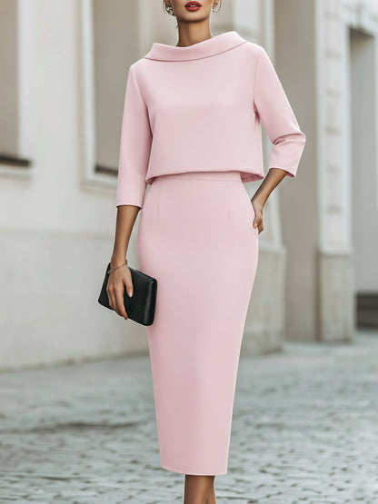 Mira Two Piece Skirt Set | Boat Neck Top with Midi Skirt, Smooth Fabric 3