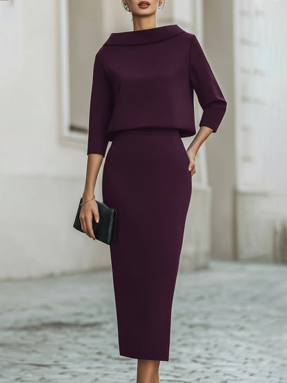 Mira Two Piece Skirt Set | Boat Neck Top with Midi Skirt, Smooth Fabric 5