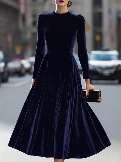 Mira Velvet Midi Dress | Fitted Bodice, Long Sleeves, Evening Formal 0