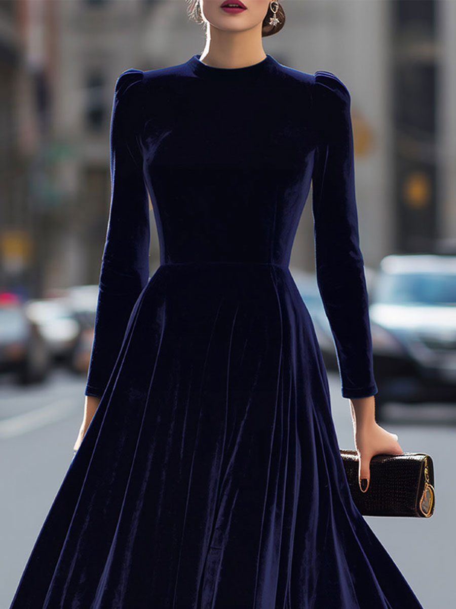 Mira Velvet Midi Dress | Fitted Bodice, Long Sleeves, Evening Formal 1