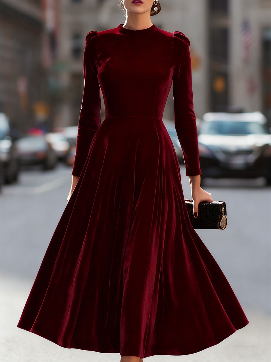Mira Velvet Midi Dress | Fitted Bodice, Long Sleeves, Evening Formal 4