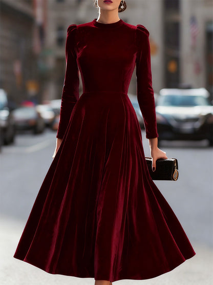Mira Velvet Midi Dress | Fitted Bodice, Long Sleeves, Evening Formal 4