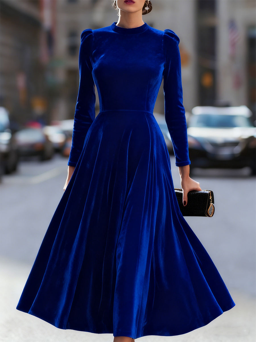 Mira Velvet Midi Dress | Fitted Bodice, Long Sleeves, Evening Formal 8