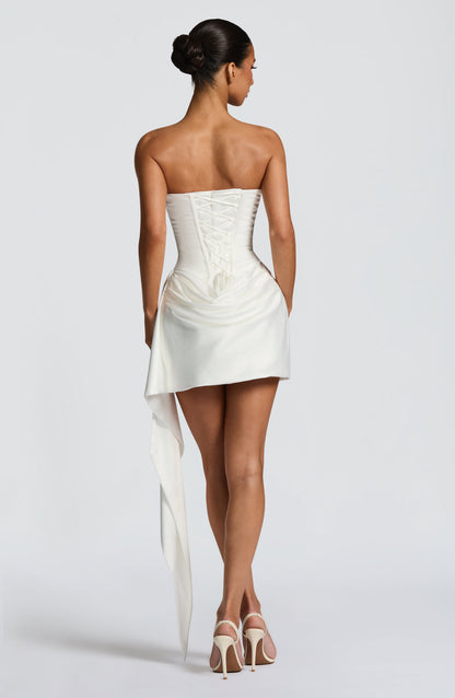 Mona Mini Dress | Strapless Cowl Neck, Structured Bodice, Ivory 1