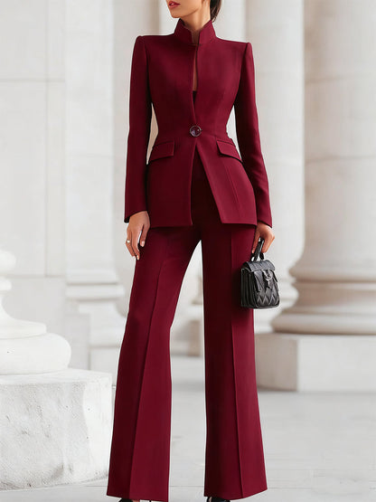 Moya Blazer Set for Women | High-Collar, Wide-Leg Trousers 4