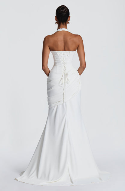 Nora Bridal Gown | Ivory Draped Crepe, Mermaid Silhouette 1