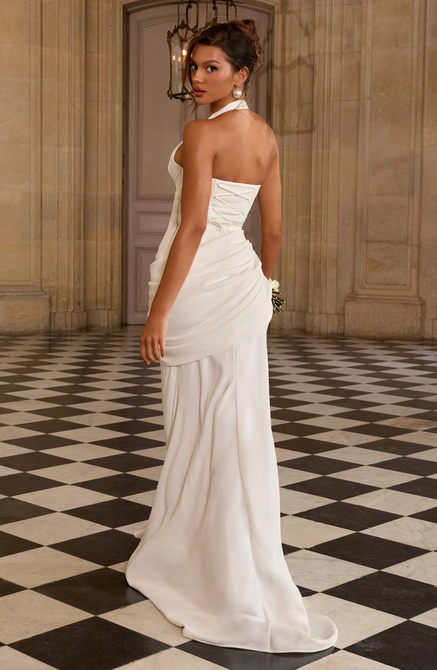 Nora Bridal Gown | Ivory Draped Crepe, Mermaid Silhouette 8