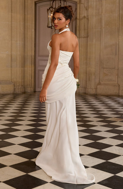 Nora Bridal Gown | Ivory Draped Crepe, Mermaid Silhouette 8