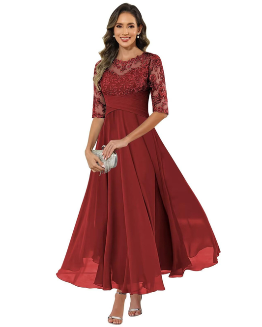 Olivia Evening Gown | Lace & Chiffon, A-Line Cut, Formal Wedding Guest Dress 0