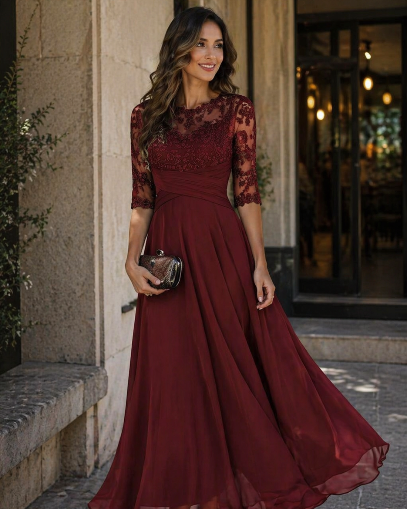 Olivia Evening Gown | Lace & Chiffon, A-Line Cut, Formal Wedding Guest Dress 1
