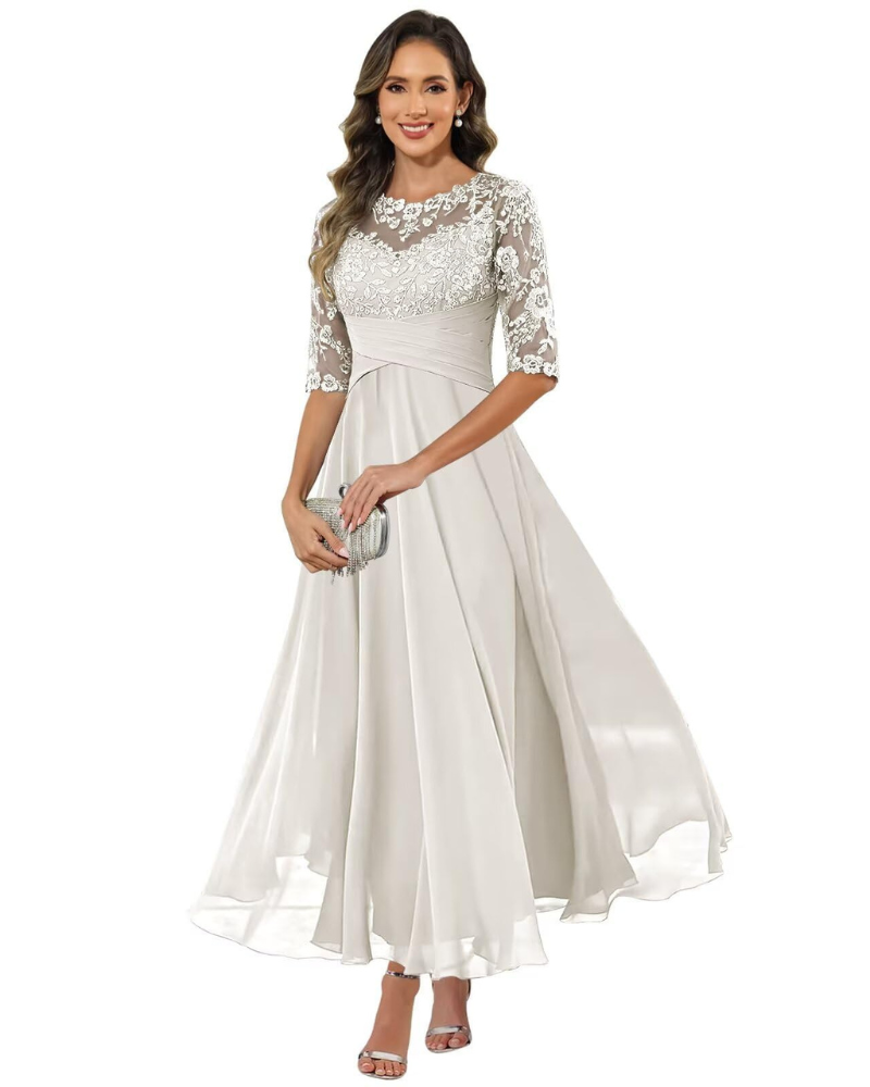 Olivia Evening Gown | Lace & Chiffon, A-Line Cut, Formal Wedding Guest Dress 11