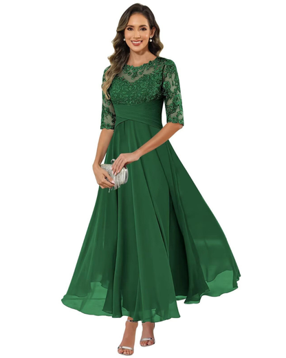 Olivia Evening Gown | Lace & Chiffon, A-Line Cut, Formal Wedding Guest Dress 12
