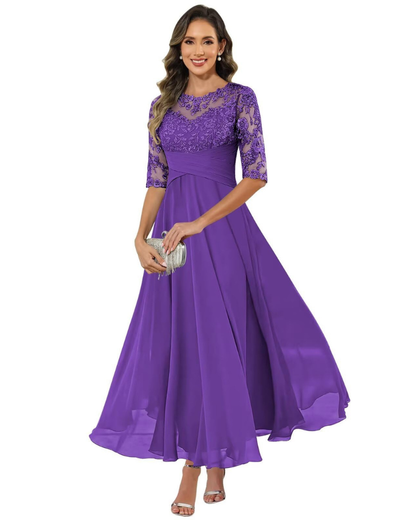 Olivia Evening Gown | Lace & Chiffon, A-Line Cut, Formal Wedding Guest Dress 2
