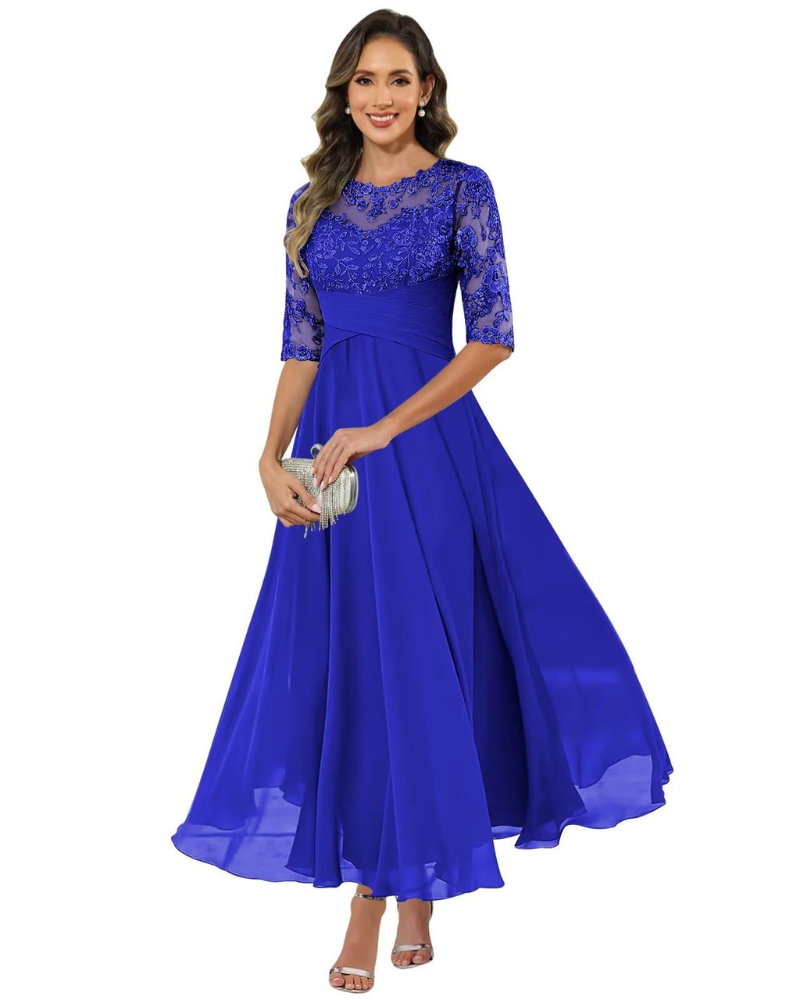 Olivia Evening Gown | Lace & Chiffon, A-Line Cut, Formal Wedding Guest Dress 3