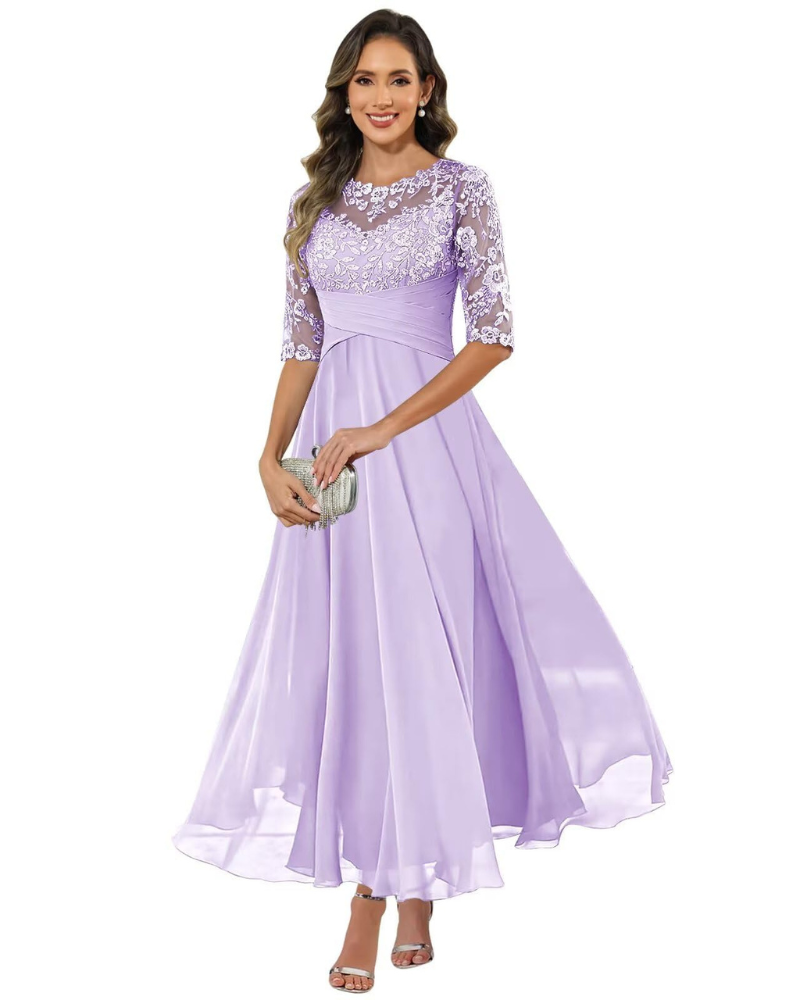 Olivia Evening Gown | Lace & Chiffon, A-Line Cut, Formal Wedding Guest Dress 4