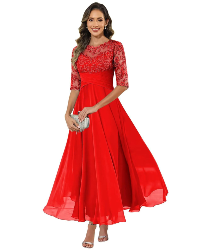 Olivia Evening Gown | Lace & Chiffon, A-Line Cut, Formal Wedding Guest Dress 5