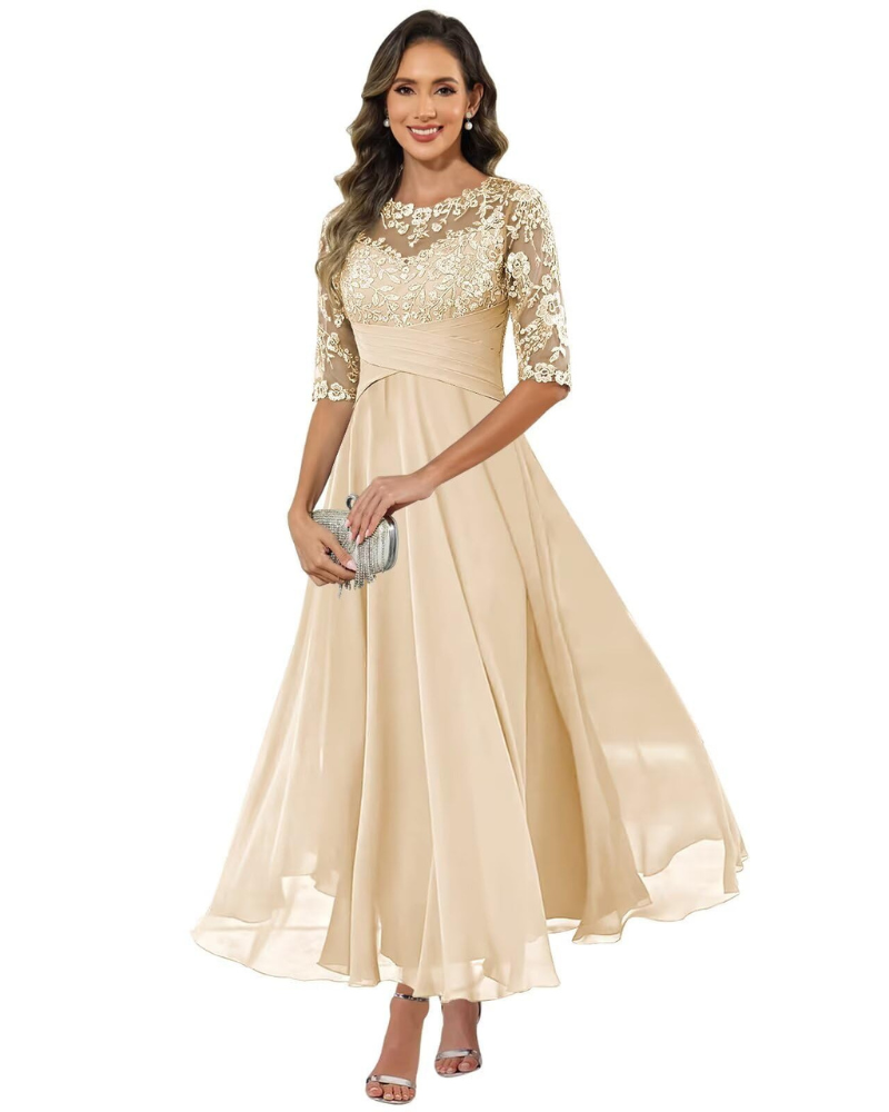 Olivia Evening Gown | Lace & Chiffon, A-Line Cut, Formal Wedding Guest Dress 6