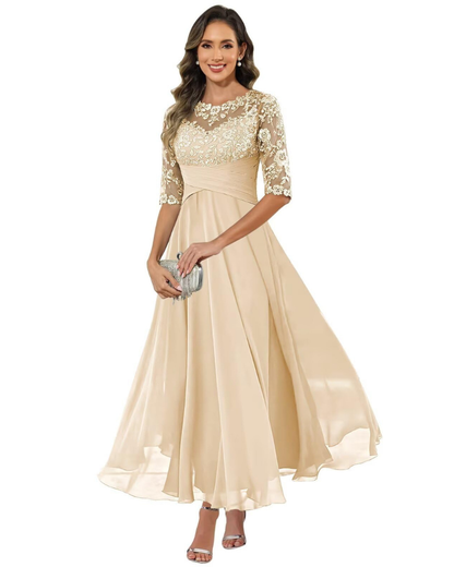 Olivia Evening Gown | Lace & Chiffon, A-Line Cut, Formal Wedding Guest Dress 6