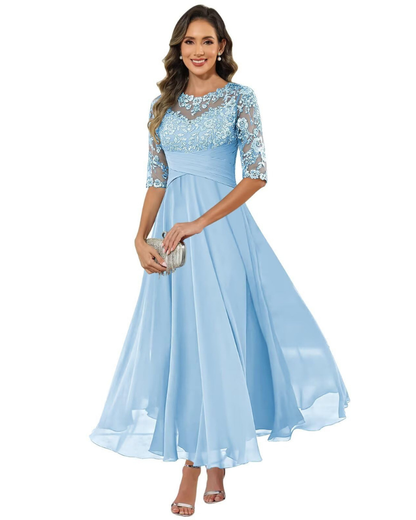 Olivia Evening Gown | Lace & Chiffon, A-Line Cut, Formal Wedding Guest Dress 7