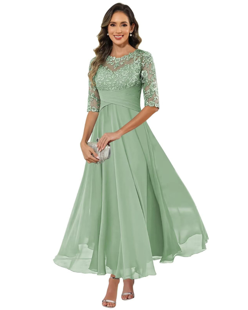 Olivia Evening Gown | Lace & Chiffon, A-Line Cut, Formal Wedding Guest Dress 9