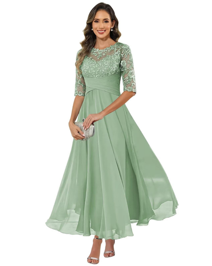 Olivia Evening Gown | Lace & Chiffon, A-Line Cut, Formal Wedding Guest Dress 9
