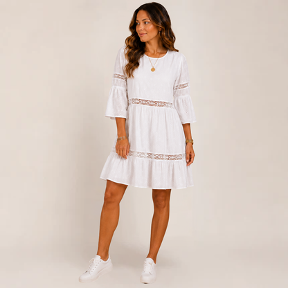 Orlie Sundress | Tiered 3/4 Sleeve, Flowy White Dress for Summer & Wedding Guests, Plus Size Available