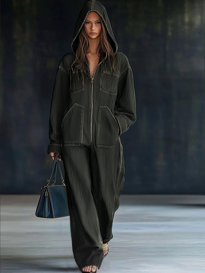 Oryza Denim Jumpsuit | Hooded, Vintage Design 1