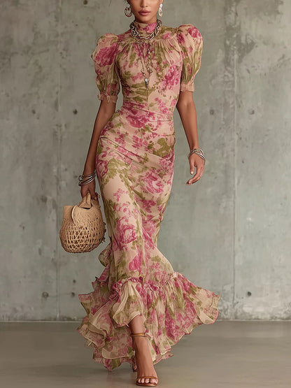 Pavlova Floral Maxi Dress | Lightweight, Elegant Puff Sleeves for Summer and Wedding Guests 0