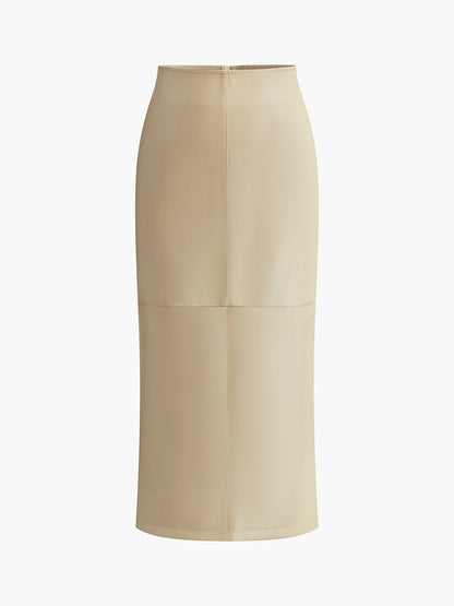 Pura Faux Leather Midi Skirt | High-Waist, Piped Hem, Elegant Slit 1