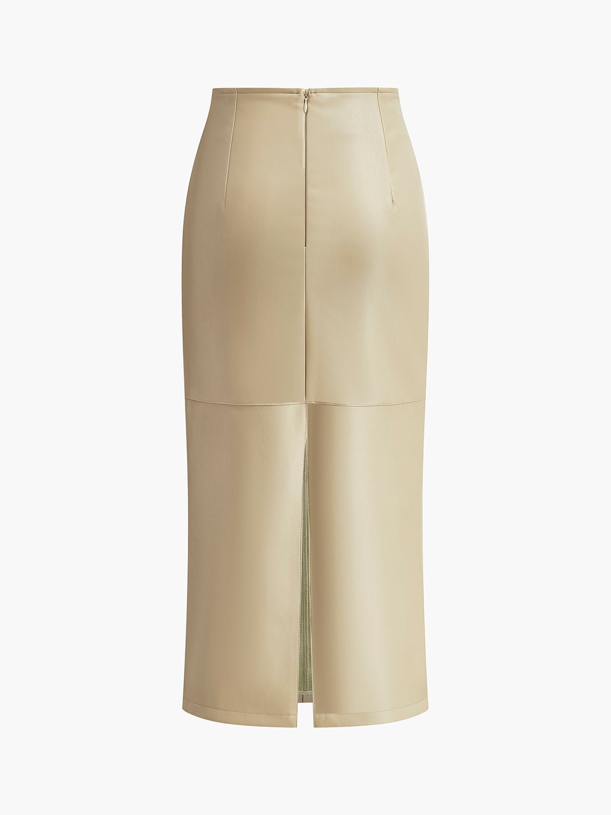 Pura Faux Leather Midi Skirt | High-Waist, Piped Hem, Elegant Slit 2